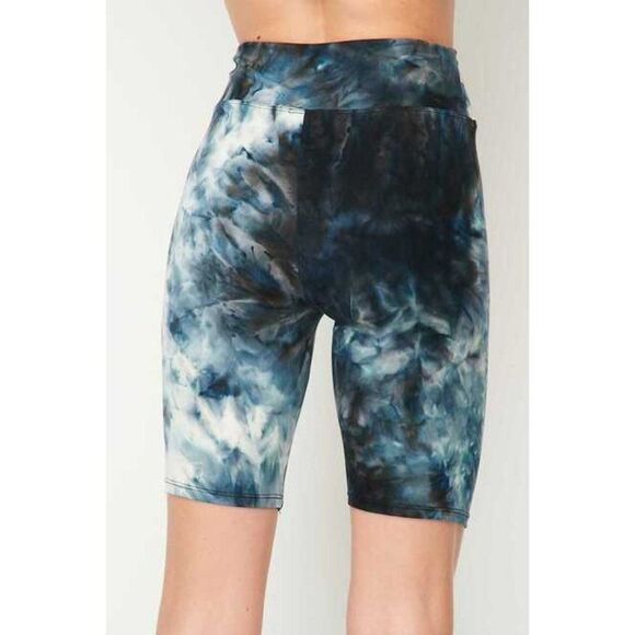 S/M Tie Dye High Waisted Biker Shorts - 3 Inch Waist Steel Blue - Picture 2 of 10